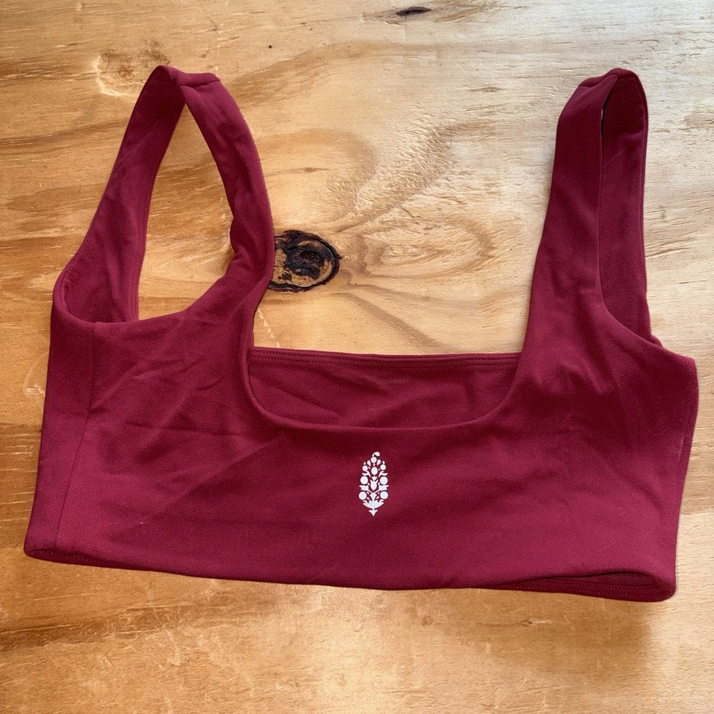 Free People Movement Never Better Square Neck Sports Bra Oxblood Burgundy Small